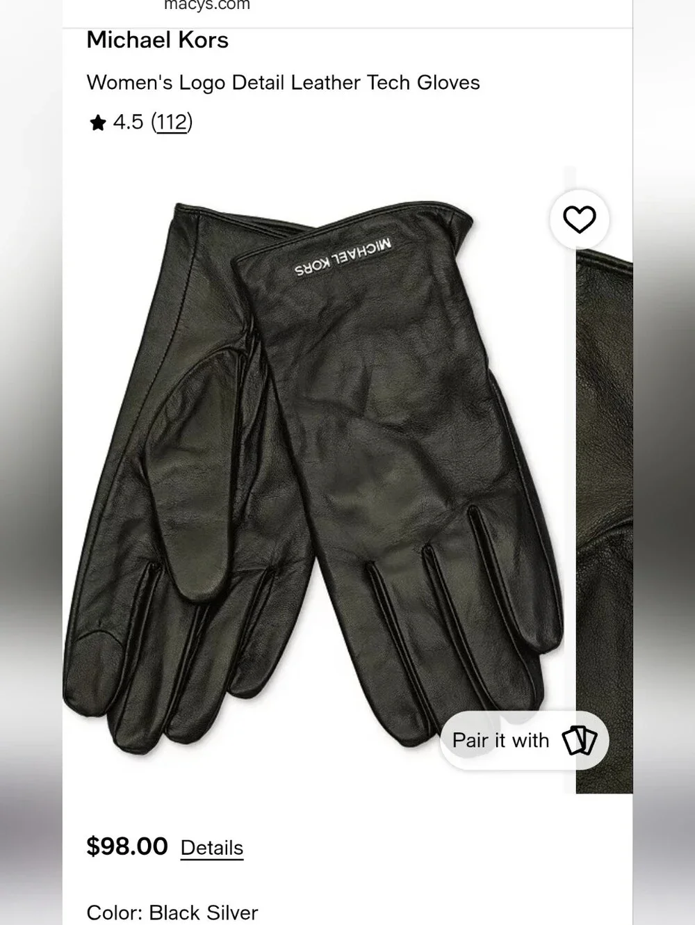 Michael Kors Women's Logo Detail Leather Tech Gloves- Black